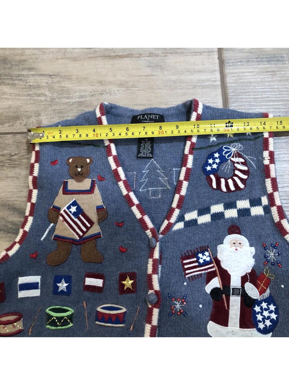 Planet Company Womens Sweater Vest Ugly Holiday Christmas Patriotic‎ USA Size M - Picture 10 of 12